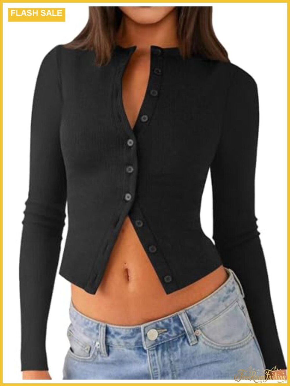 Women's Ribbed Long Sleeve Crop Cardigan Button Down Y2K Top Lightweight Sweater